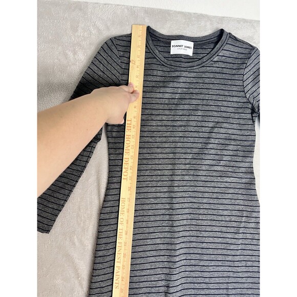 Sonnet James A Play Dress Women's Size XS Gray Black Striped Long Sleeve Stretch - Picture 6 of 15